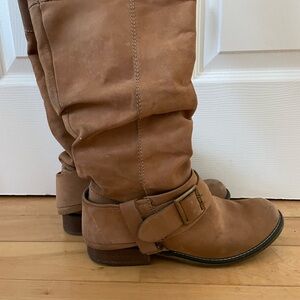 Zara Tan Heeled Boots with Distressed Leather